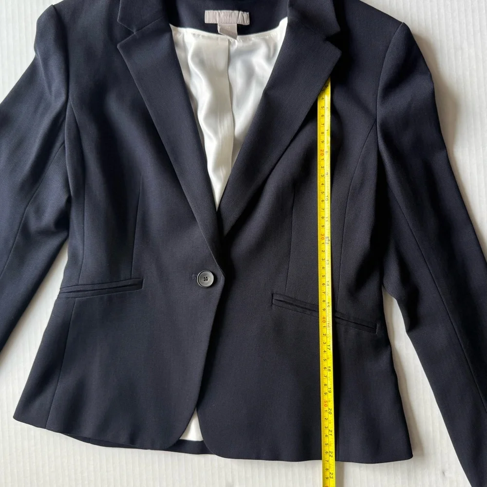H&M Fitted Lined Suit Jacket Navy Blue Size S Office Business Casual